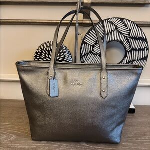 Coach City Metallic Gray Tote Bag